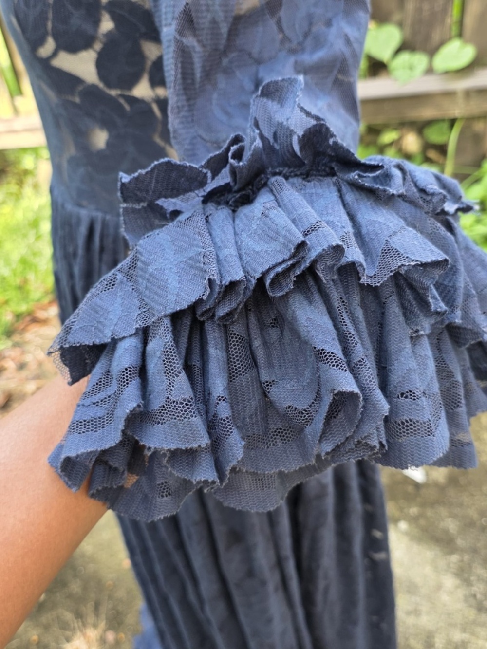 Elegant Navy Blue Floral Lace Maxi Dress - Picture 5 of 7